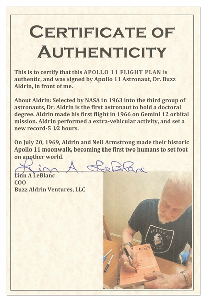 Buzz Aldrin Signed Copy of the Apollo 11 Flight Plan