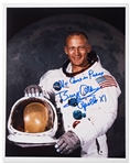 Buzz Aldrin Signed 8" x 10" Apollo 11 White Spacesuit Portrait Photo -- "We Come in Peace"