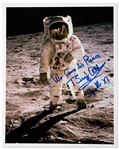 Buzz Aldrin Signed 8" x 10" Lunar Photo -- "We Come in Peace"