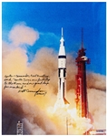 Walter Cunningham Signed 16" x 20" Photo of the Apollo 7 Liftoff -- "…Apollo 7 was our first step to the moon…"