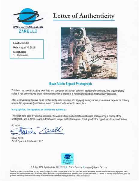 Buzz Aldrin Signed Apollo 11 Visor Photo Measuring 20 x 16 -- With Steve Zarelli COA