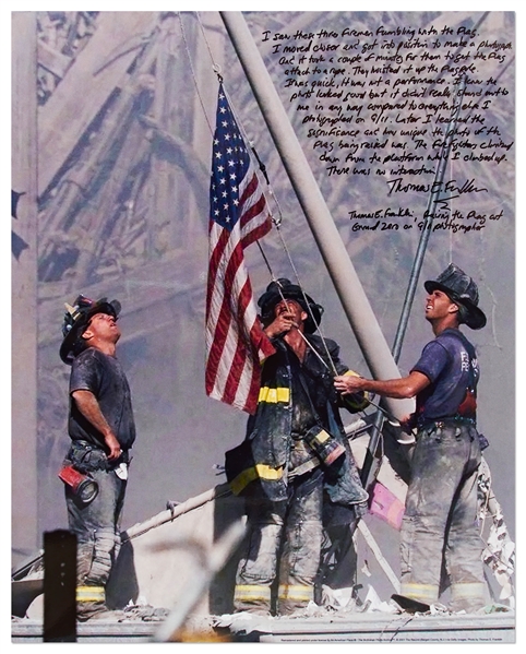 Thomas E. Franklin, 9/11 Photographer of ''Raising the Flag at Ground Zero'', Signed 16'' x 20'' Photo with His Handwritten Essay About 9/11