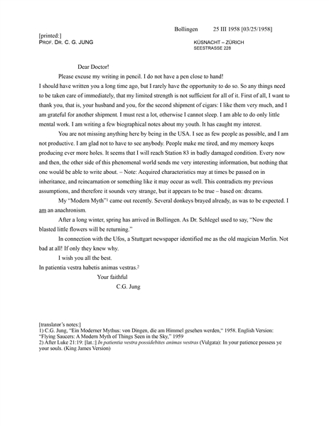 Carl Jung Autograph Letter Signed -- ''...characteristics may...be passed on in inheritance, and reincarnation or something like it may occur as well. This contradicts my previous assumptions...''