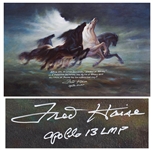 Fred Haise Signed 20 x 12.75 Photo of Steeds of Apollo, the Stunning Painting that Inspired the Apollo 13 Mission Insignia