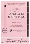 Fred Haise Signed Copy of the Apollo 13 Flight Plan -- Also With a Handwritten Quote Regarding the Big Bang Explosion That Almost Doomed the Crew