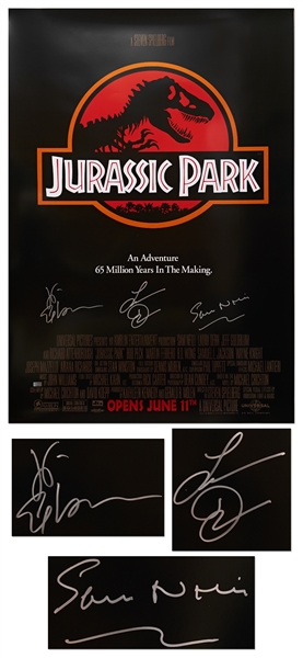 Jurassic Park Cast-Signed Poster -- Signed by Jeff Goldblum, Laura Dern & Sam Neill