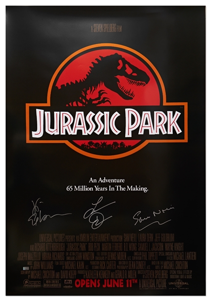 Jurassic Park Cast-Signed Poster -- Signed by Jeff Goldblum, Laura Dern & Sam Neill