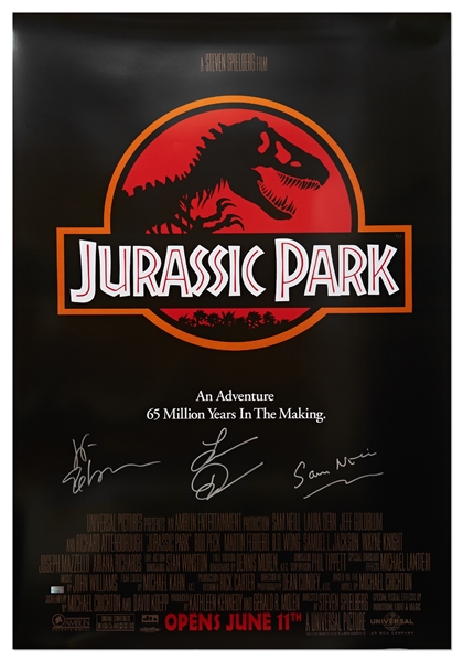 Jurassic Park Cast-Signed Poster -- Signed by Jeff Goldblum, Laura Dern & Sam Neill