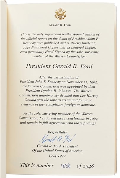 Gerald Ford Signed Deluxe Limited Edition of the Warren Commission Report