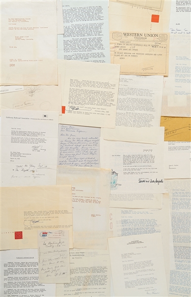 Very Large Lot of Correspondence from Frank Lloyd Wright -- Includes 13 Telegrams Sent by Wright, 3 Letters & Hundreds of Pages of Retained Letters & Documents