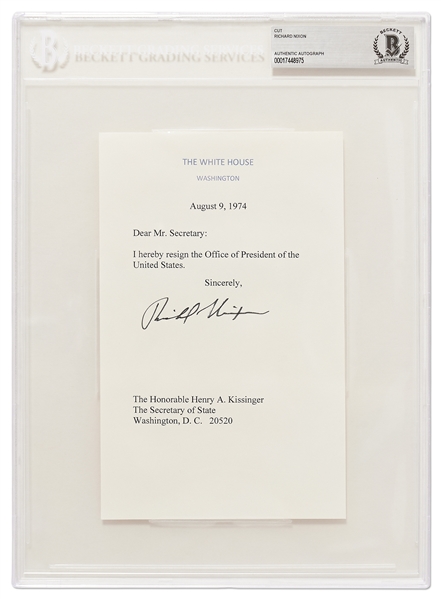 Richard Nixon Signed Souvenir Presidential Resignation -- Encapsulated by Beckett