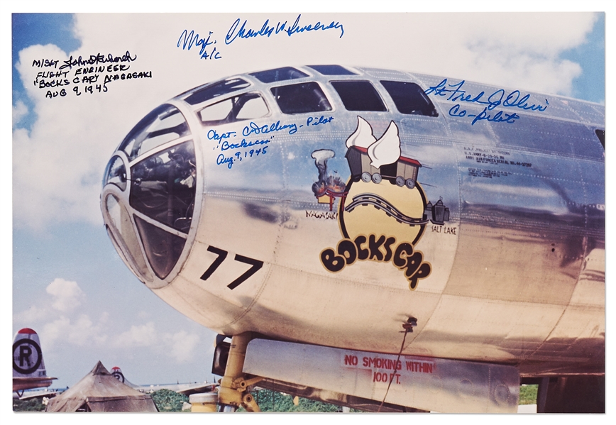 Enola Gay Crew-Signed 12'' x 8'' Photo -- Also Includes Large Bockscar Crew-Signed Photo, John Basilone Signed Cover and Dick Winters Signed Photo