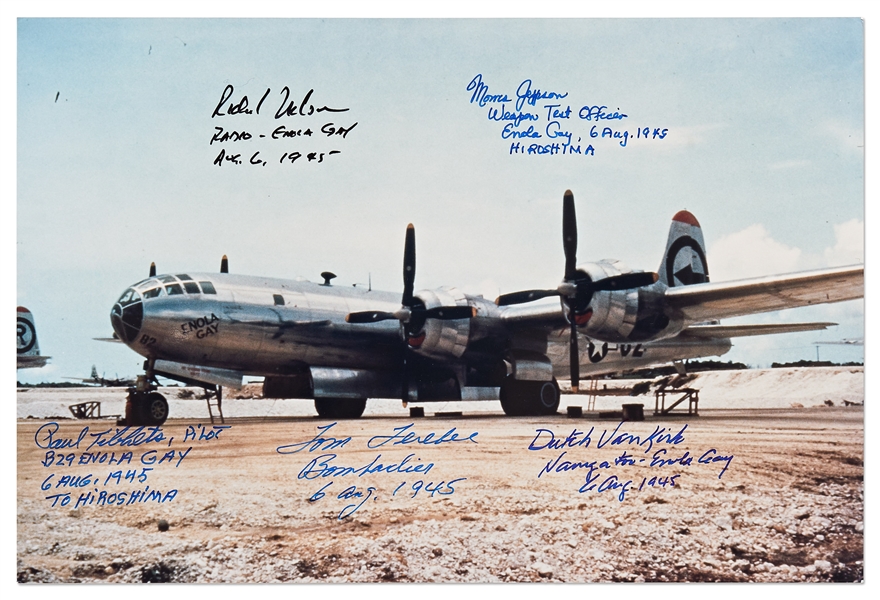 Enola Gay Crew-Signed 12'' x 8'' Photo -- Also Includes Large Bockscar Crew-Signed Photo, John Basilone Signed Cover and Dick Winters Signed Photo