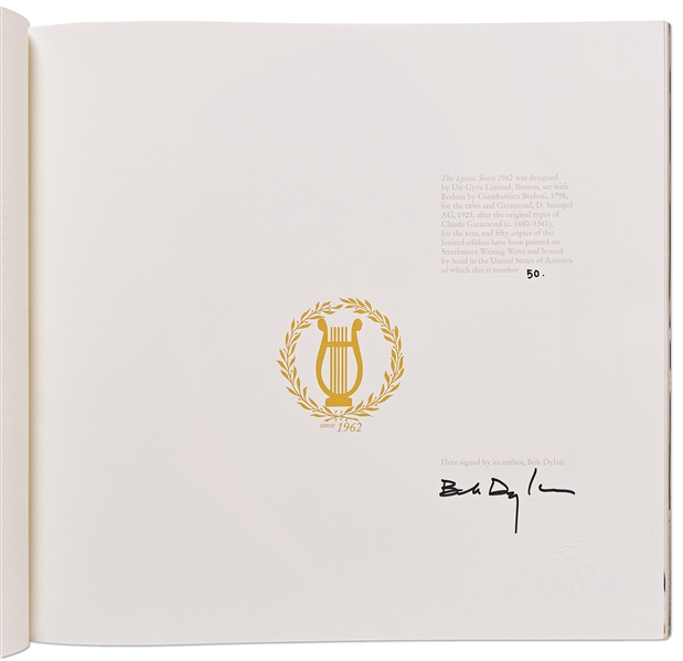 Bob Dylan Signed ''The Lyrics: Since 1962'' -- #50 of Only 50 Signed by Dylan