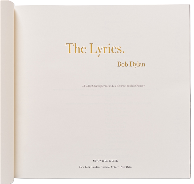 Bob Dylan Signed ''The Lyrics: Since 1962'' -- #50 of Only 50 Signed by Dylan