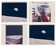 Lot of Four Red Number NASA Photos Including Two Earthrise Photos -- All with A Kodak Paper Watermark on Verso