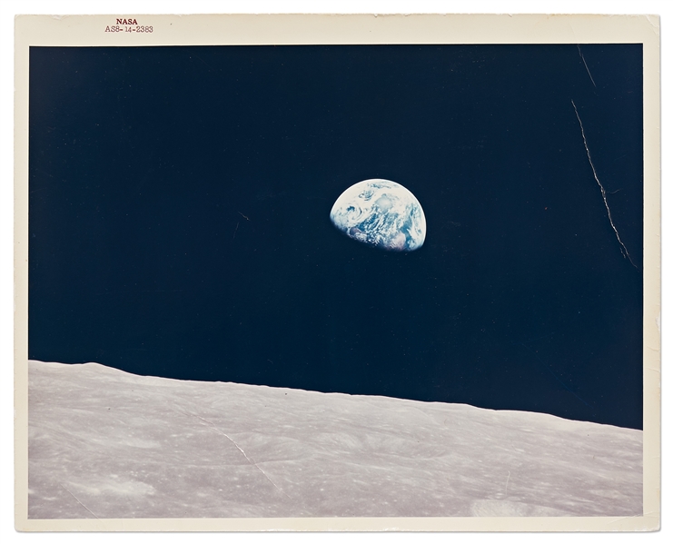 Lot of Four Red Number NASA Photos Including Two ''Earthrise'' Photos -- All with ''A Kodak Paper'' Watermark on Verso