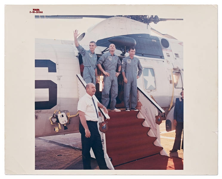 Lot of Four Red Number NASA Photos Including Two ''Earthrise'' Photos -- All with ''A Kodak Paper'' Watermark on Verso