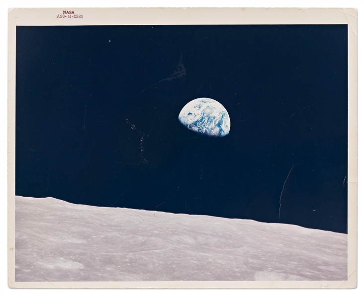 Lot of Four Red Number NASA Photos Including Two ''Earthrise'' Photos -- All with ''A Kodak Paper'' Watermark on Verso