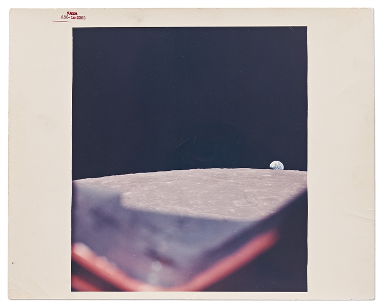 Lot of Four Red Number NASA Photos Including Two ''Earthrise'' Photos -- All with ''A Kodak Paper'' Watermark on Verso