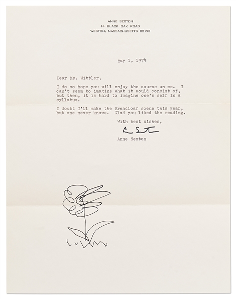 Lot of Three Letters Signed by Poet Anne Sexton -- ''One just...lets the blood flow onto the page.''