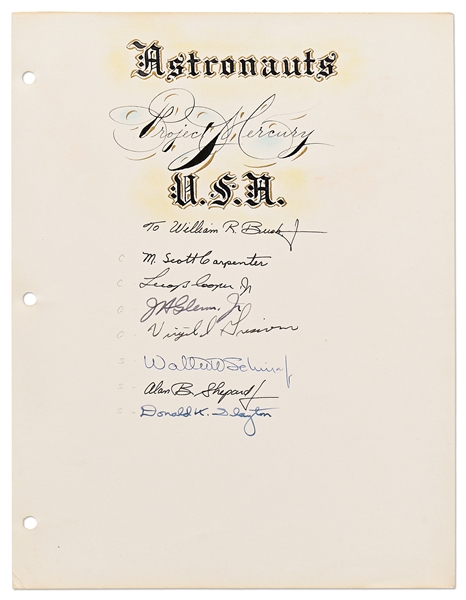 Signatures of all Mercury 7 Astronauts -- With PSA/DNA COA