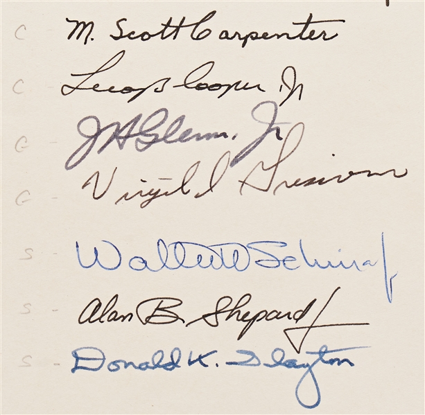 Signatures of all Mercury 7 Astronauts -- With PSA/DNA COA