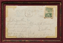 Clyde Barrow Autograph Note Signed -- Infamous Gangster Sends a Postcard to His Mother -- ...hello mother - just fine. We are...drunk as hell... -- With JSA & PSA/DNA Auction COAs