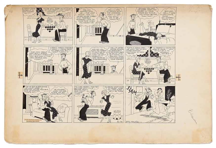 Chic Young Hand-Drawn ''Blondie'' Sunday Comic Strip From 1935 -- Blondie and Dagwood Can't Turn Down a Fun Party