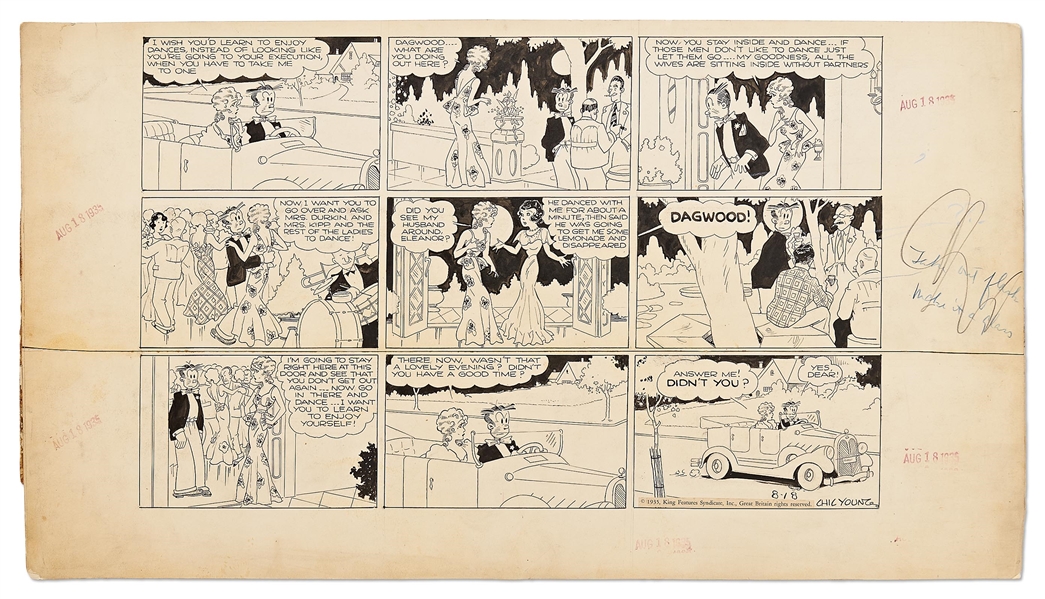 Chic Young Hand-Drawn ''Blondie'' Sunday Comic Strip From 1935 -- Blondie Bosses Dagwood Around