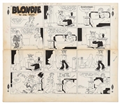 Chic Young Hand-Drawn Blondie Sunday Comic Strip From 1949 -- Blondie Scares Dagwood Silly