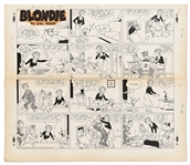 Chic Young Hand-Drawn Blondie Sunday Comic Strip From 1949 -- Dagwood Tries to Temporarily Escape from Domestic Duties (and Fails)