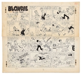 Chic Young Hand-Drawn Blondie Sunday Comic Strip From 1953 -- A Plumbing Problem Goes Terribly Awry