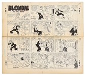 Chic Young Hand-Drawn Blondie Sunday Comic Strip From 1953 -- Blondie Goes Shopping