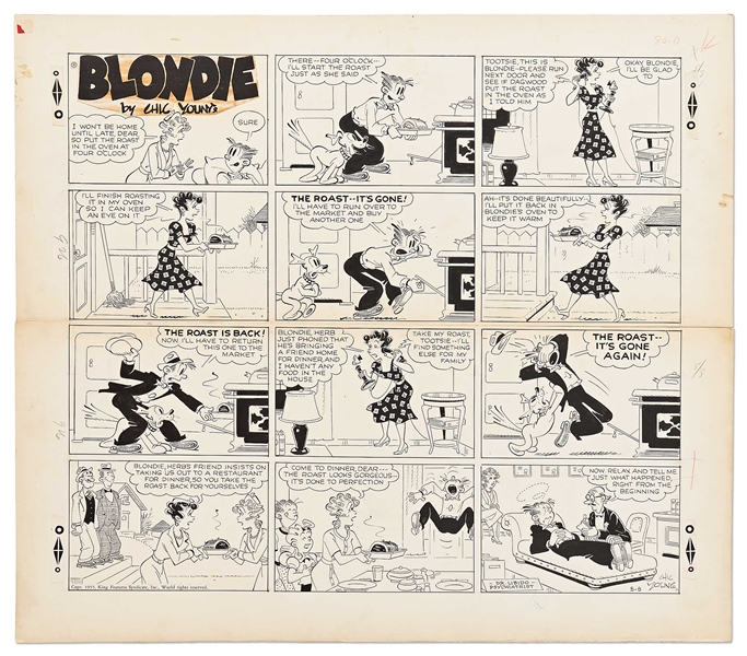 Chic Young Hand-Drawn ''Blondie'' Sunday Comic Strip From 1955 -- The Ladies of the Neighborhood Drive Dagwood Crazy