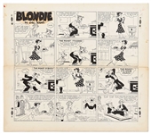 Chic Young Hand-Drawn Blondie Sunday Comic Strip From 1955 -- The Ladies of the Neighborhood Drive Dagwood Crazy