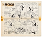 Chic Young Hand-Drawn Blondie Sunday Comic Strip From 1960 -- Dagwood Takes Some Knocks as the Newly Minted President of the Company -- Also With Chic Youngs Original Preliminary Artwork