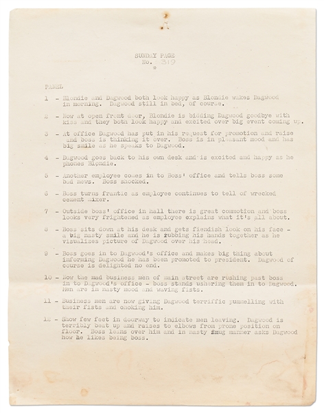 Chic Young Hand-Drawn ''Blondie'' Sunday Comic Strip From 1960 -- Dagwood Takes Some Knocks as the Newly Minted President of the Company -- Also With Chic Young's Original Preliminary Artwork