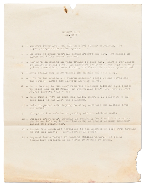 Chic Young Hand-Drawn ''Blondie'' Sunday Comic Strip From 1960 -- Dagwood Can't Catch a Nap or a Break -- Also With Chic Young's Original Preliminary Artwork