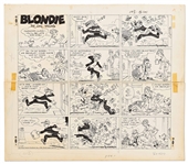 Chic Young Hand-Drawn Blondie Sunday Comic Strip From 1968 -- Dagwood Crashes Into the Mailman on His Way to Work Not Once, But Three Times! -- Also With Chic Youngs Original Preliminary Artwork