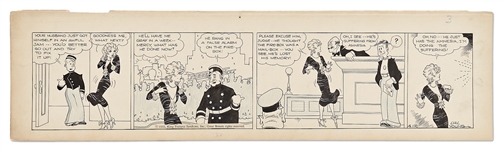 Chic Young Hand-Drawn Blondie Comic Strip From 1933 -- Dagwoods Amnesia Gets Him Into Trouble