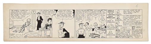 Chic Young Hand-Drawn Blondie Comic Strip From 1933 -- The Weekly Meeting of the Husbands Back Fence Club