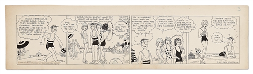 Chic Young Hand-Drawn Blondie Comic Strip From 1933 -- Blondie & Dagwood Don Swimsuits at the Beach