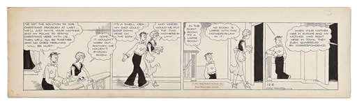 Chic Young Hand-Drawn Blondie Comic Strip From 1933 -- Dagwood & Blondie Juggle In-Laws for Christmas