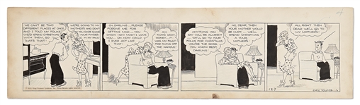 Chic Young Hand-Drawn Blondie Comic Strip From 1933 -- Blondie Employs Her Feminine Wiles to Convince Dagwood Where They Should Go for Christmas