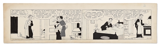 Chic Young Hand-Drawn Blondie Comic Strip From 1933 -- Christmas Themed Strip Where Dagwood Laments Being a Department Store Widower