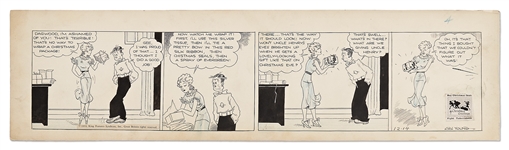 Chic Young Hand-Drawn Blondie Comic Strip From 1933 -- Christmas Themed Strip Where Blondies Gift-Wrapping Skills Overshadow the Actual Gift