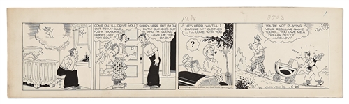 Chic Young Hand-Drawn Blondie Comic Strip From 1934 -- Dagwood Juggles Golf and Babysitting