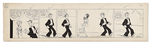 Chic Young Hand-Drawn Blondie Comic Strip From 1934 -- Dagwood Becomes Comically Distracted by a Pretty Woman