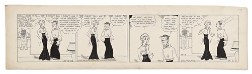 Chic Young Hand-Drawn Blondie Comic Strip From 1934 -- Blondie Wows in an Evening Dress but Dagwood Can Only See the Price Tag